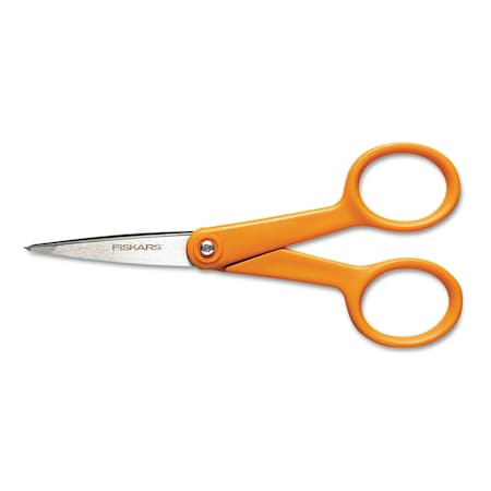 Fiskars Home and Office Scissors, Pointed Tip, 5" Long, 1.88" Cut Length, Orange Straight Handle 194810-1015